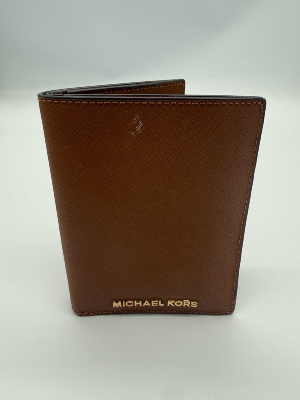 Michael Kors Brown Leather Card & Key Holder with Gold Logo